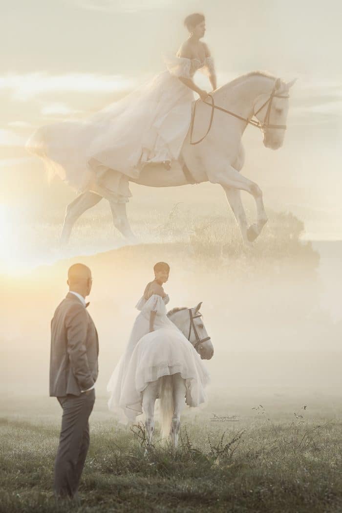 Double exposure After Wedding mit Pferd
